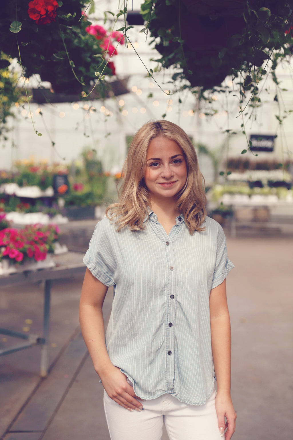 Tencel Stripe Button Up Top