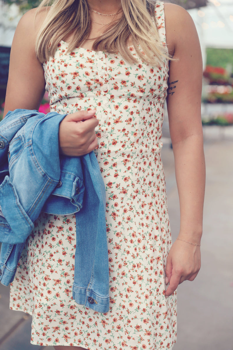 Cream Floral Cami Mini Dress