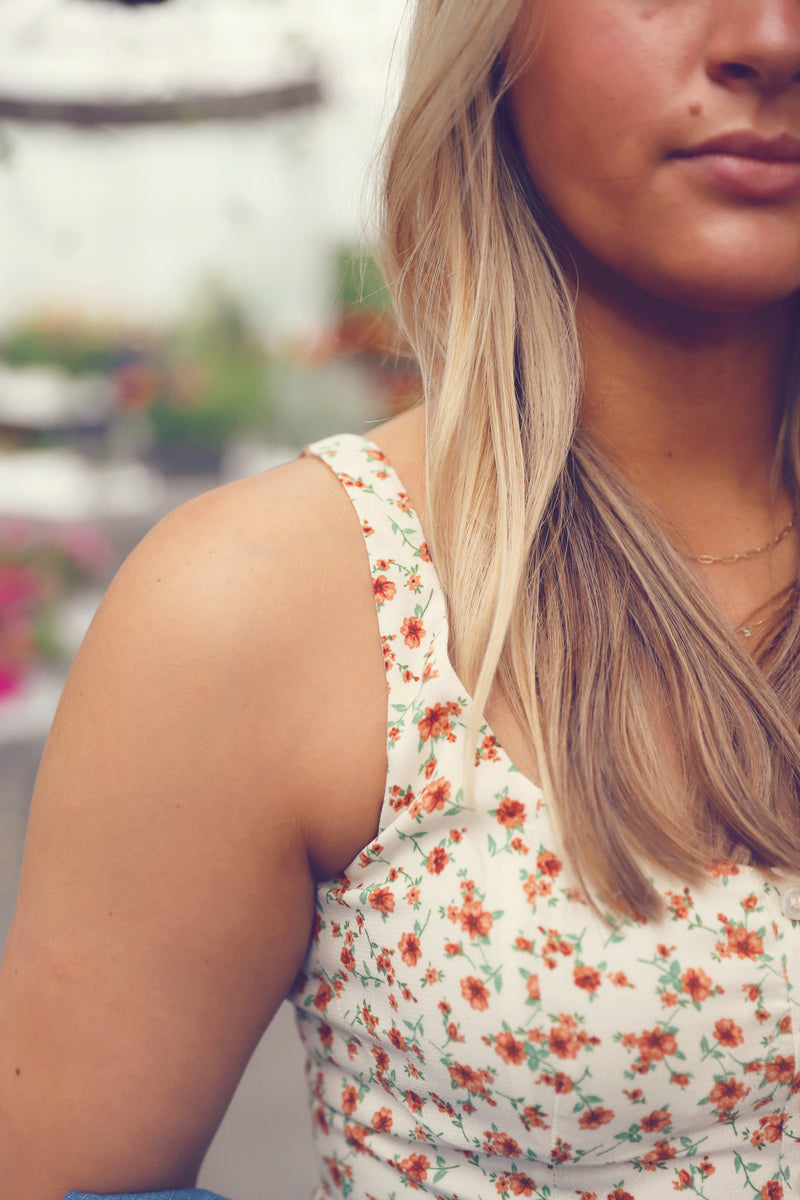 Cream Floral Cami Mini Dress