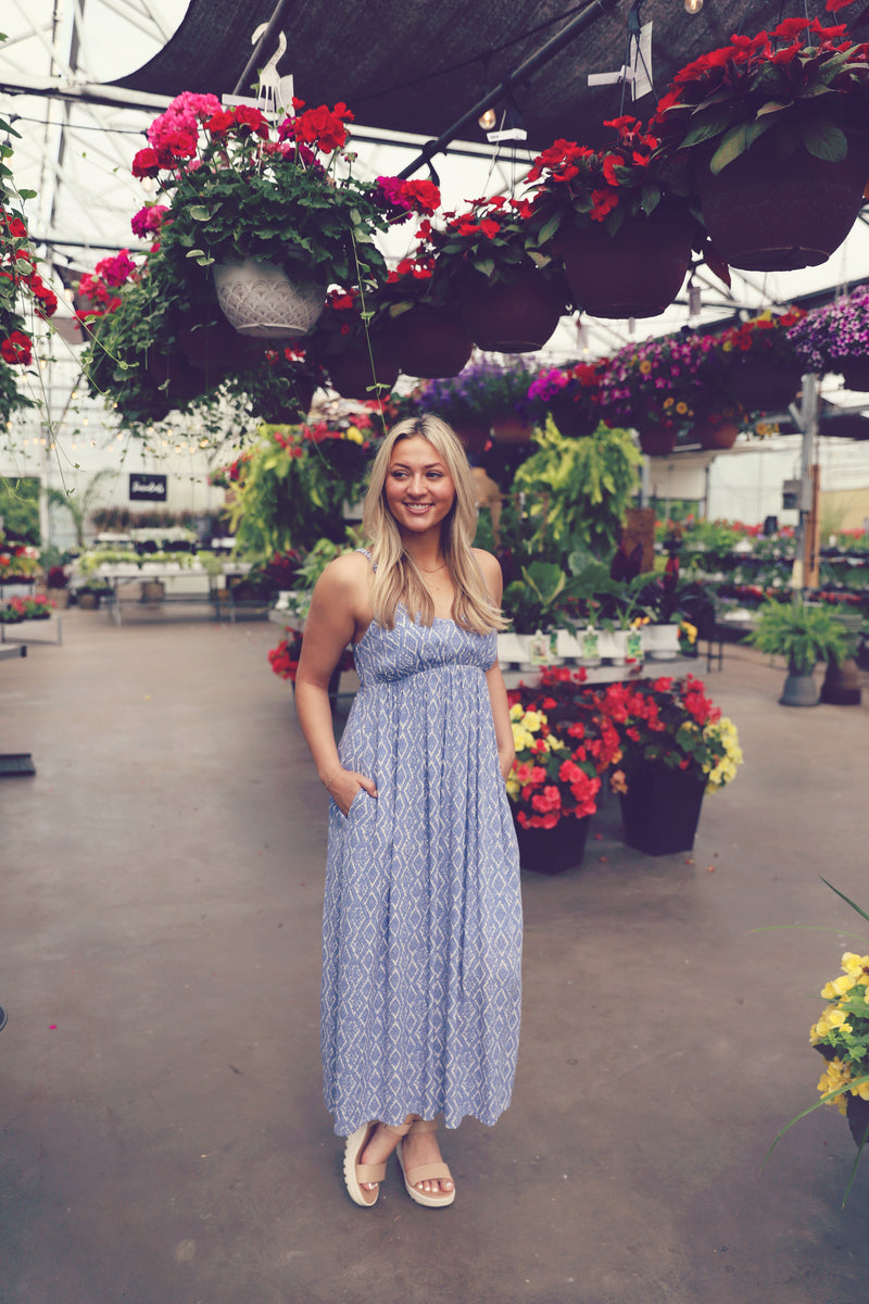 Blue Printed Midi Sundress