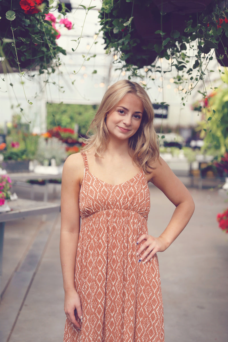 Apricot Printed Midi Sundress
