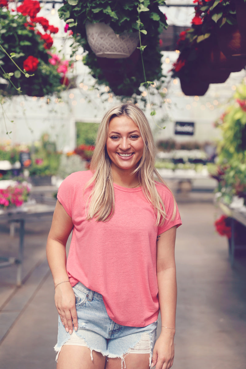 Coral Basic Cap Sleeve Boxy Tee