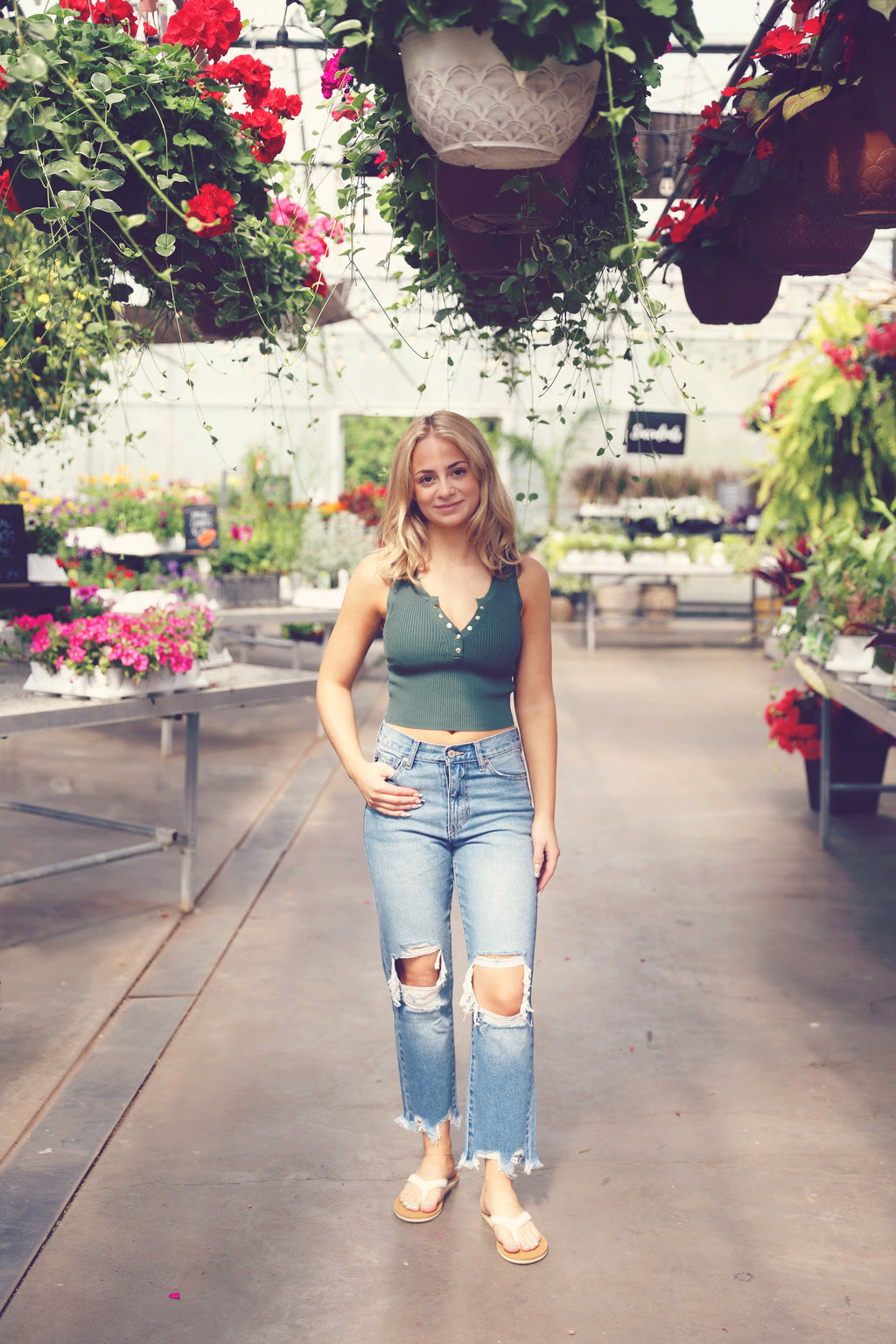 Dark Sage Snap Button Crop Sweater Tank