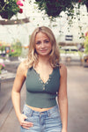 Dark Sage Snap Button Crop Sweater Tank