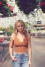 Camel Snap Button Crop Sweater Tank