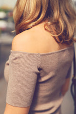 Latte Scalloped Off-Shoulder Tee