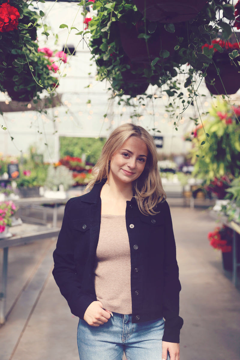 Black Linen Button Jacket
