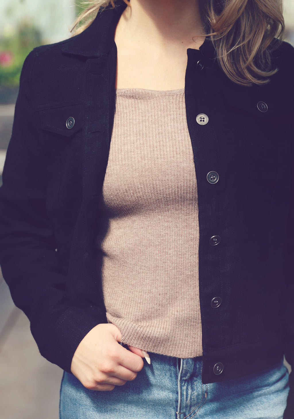 Black Linen Button Jacket