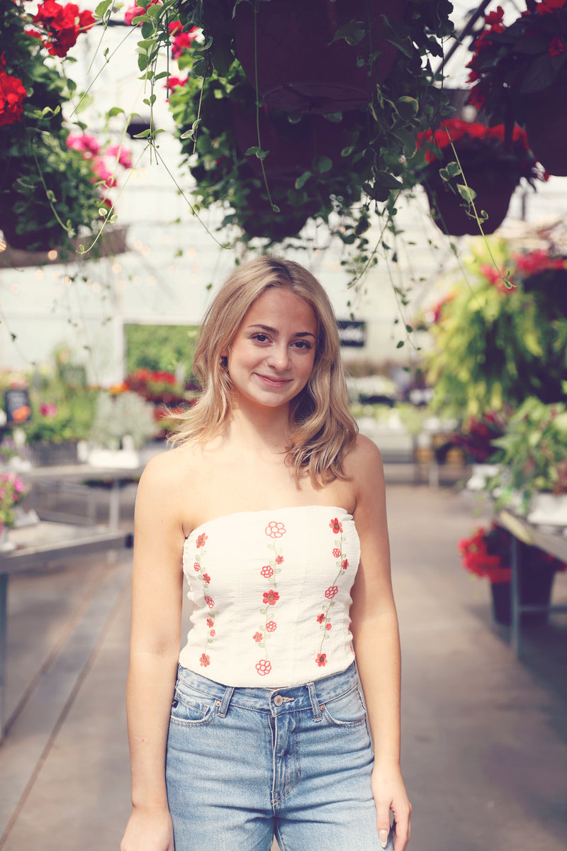Ivory Floral Embroidered Corset Top