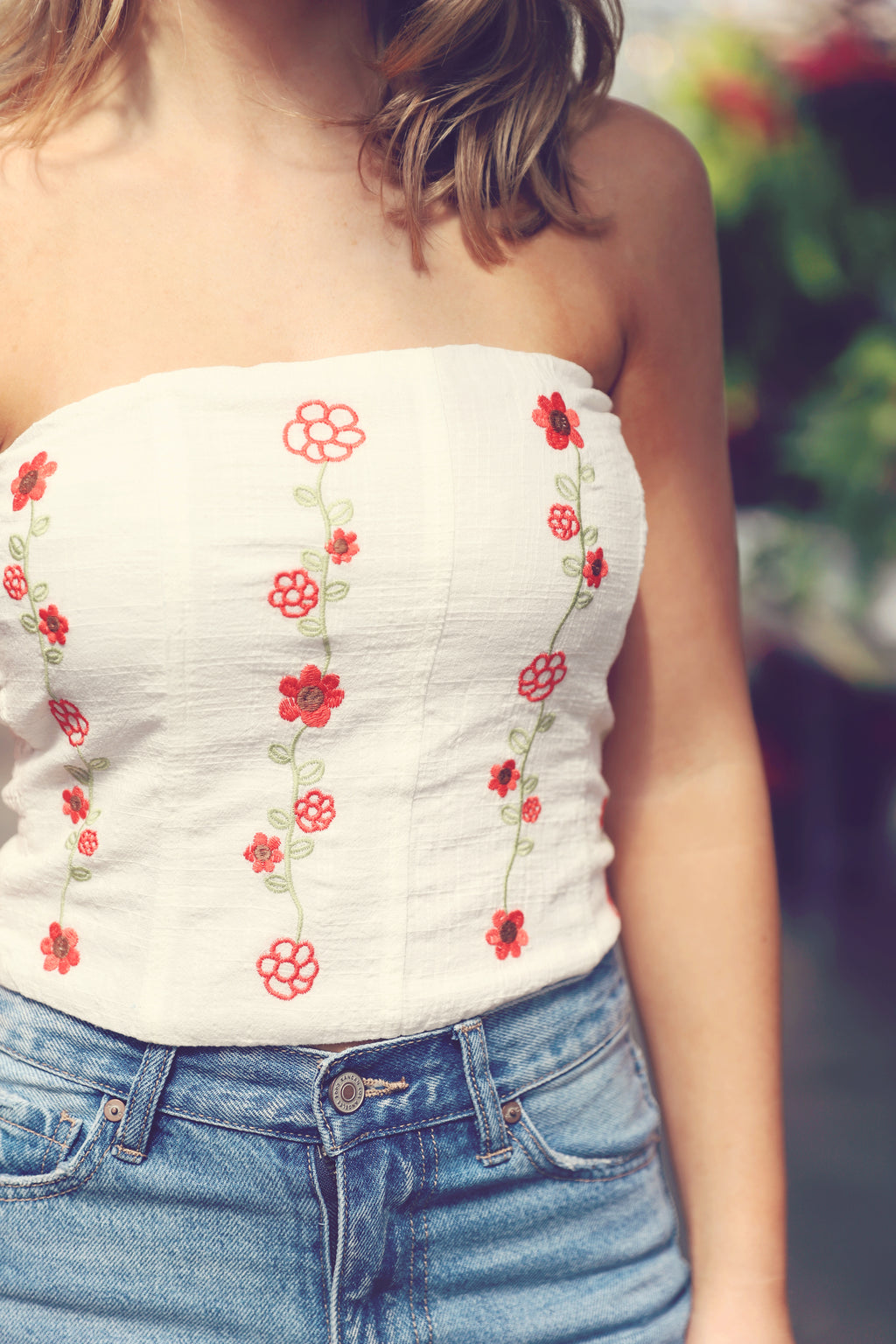Ivory Floral Embroidered Corset Top