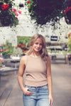 Taupe Ribbed Contrast Trim Tank