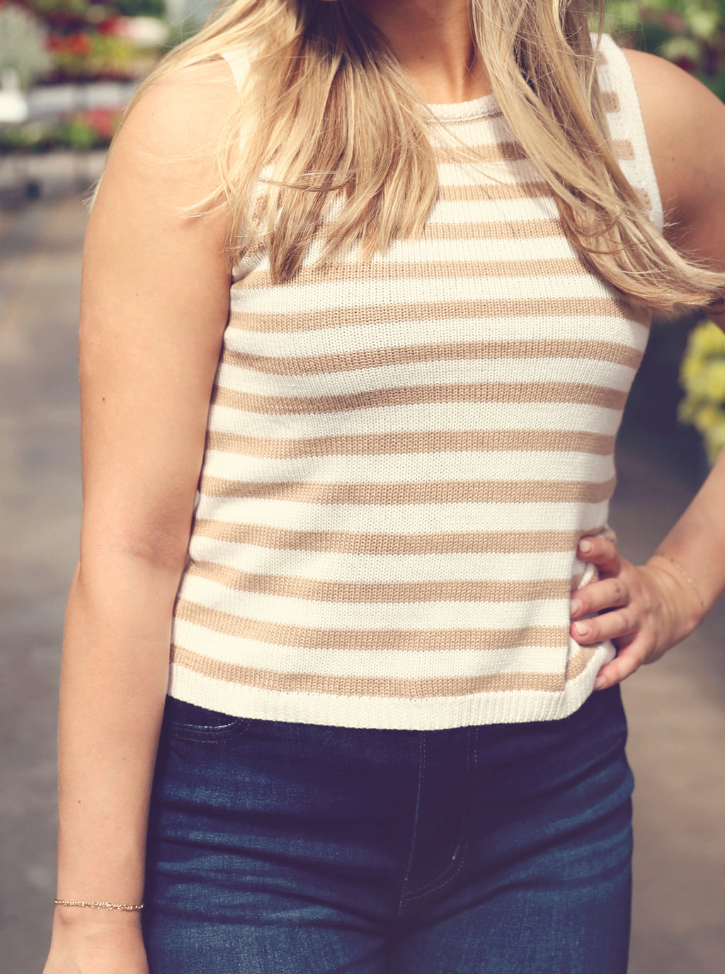Khaki Nautical Striped Knit Tank