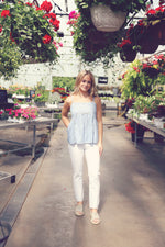 Chambray Embroidered Babydoll Top