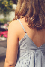 Chambray Embroidered Babydoll Top