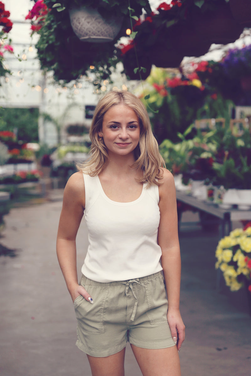 Olive Stone Tencel Patch Pocket Shorts