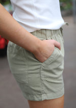 Olive Stone Tencel Patch Pocket Shorts