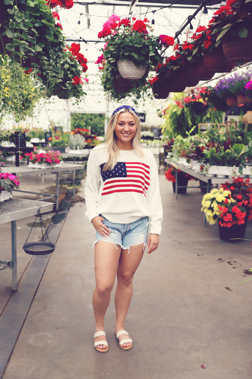Ivory American Flag Pullover Sweater