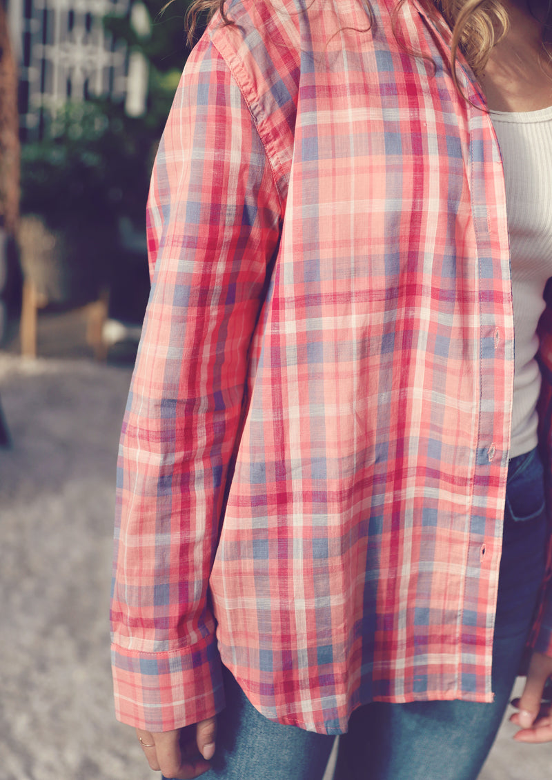Pink Plaid Button Down Top
