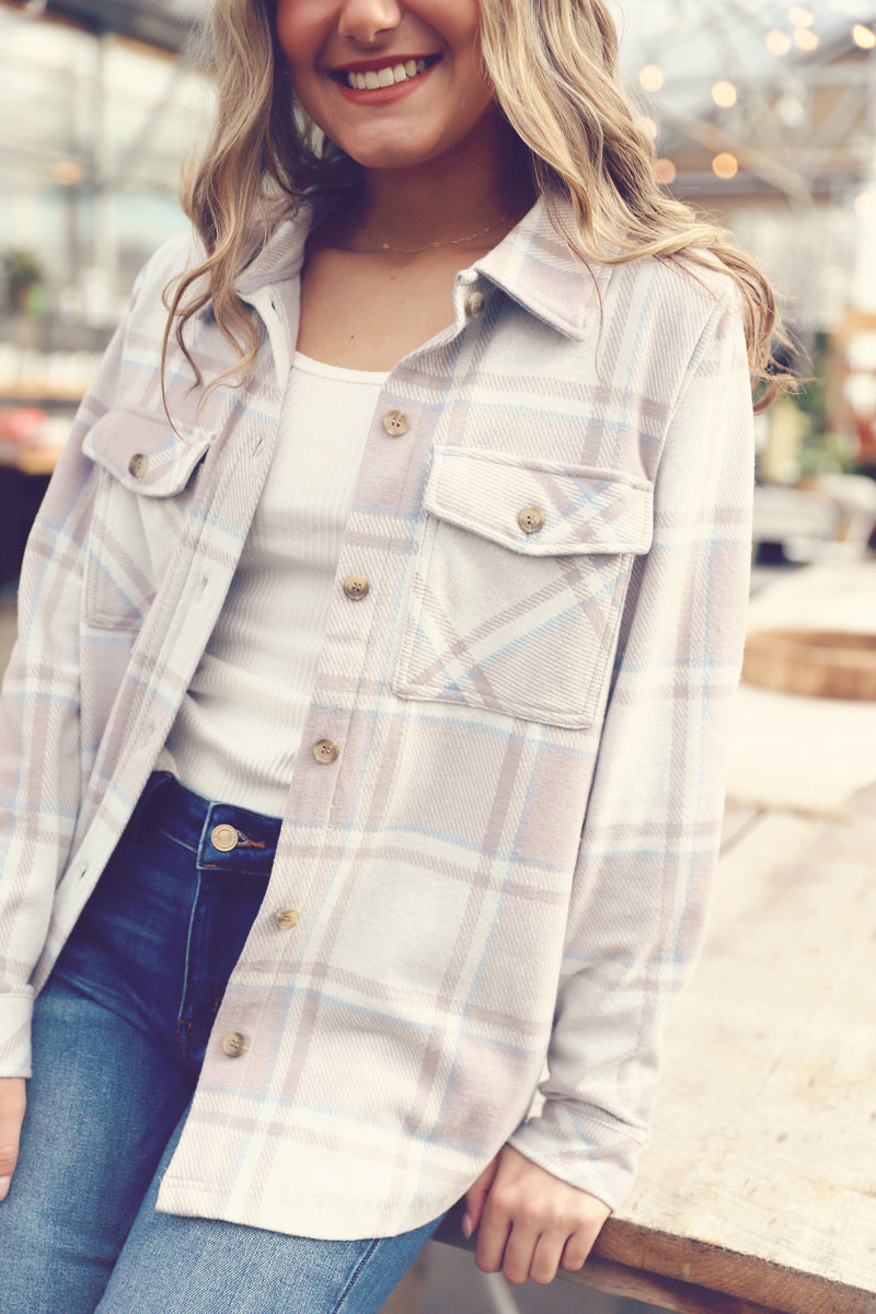 Muave Plaid Button Up Shacket