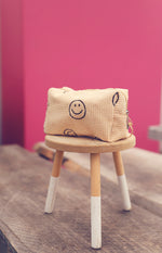 Cream Smiley Corduroy Cosmetic Bag