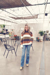 Brown Color Block Ribbed Sweater