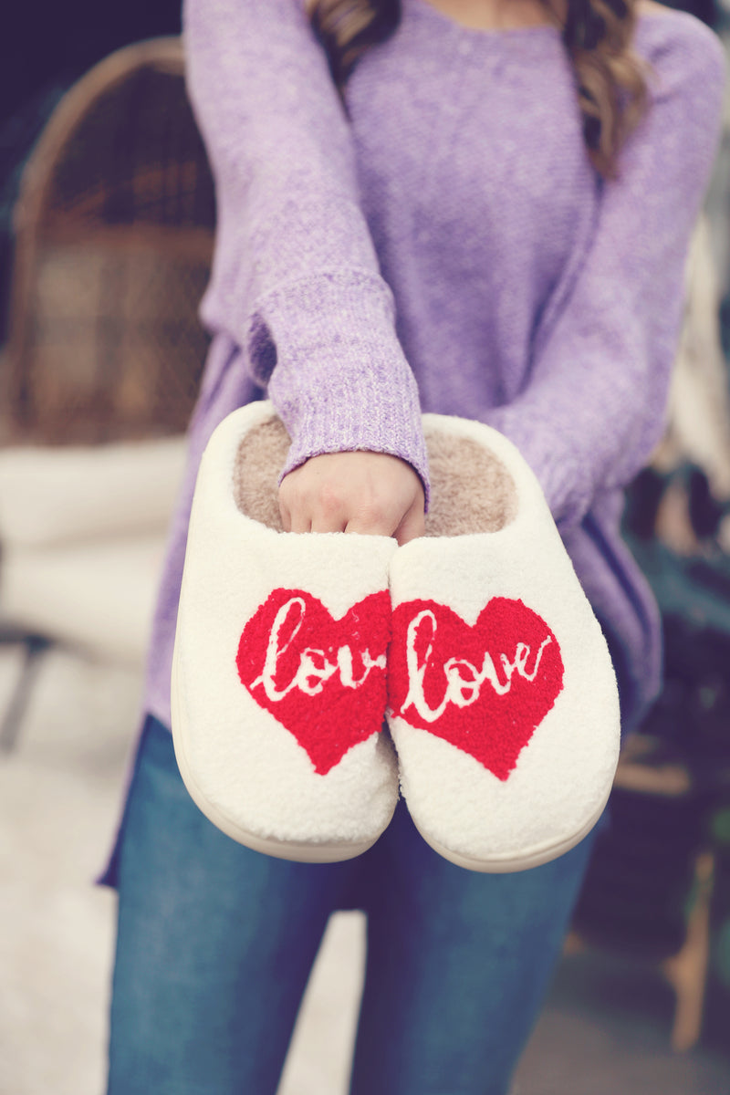 Love Heart Fuzzy Slippers