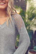 Dusty Blue Crochet Contrast Sweater