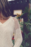 Off White Crochet Contrast Sweater