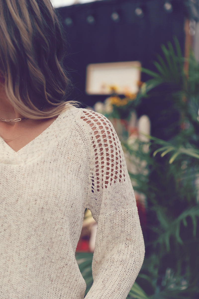Off White Crochet Contrast Sweater