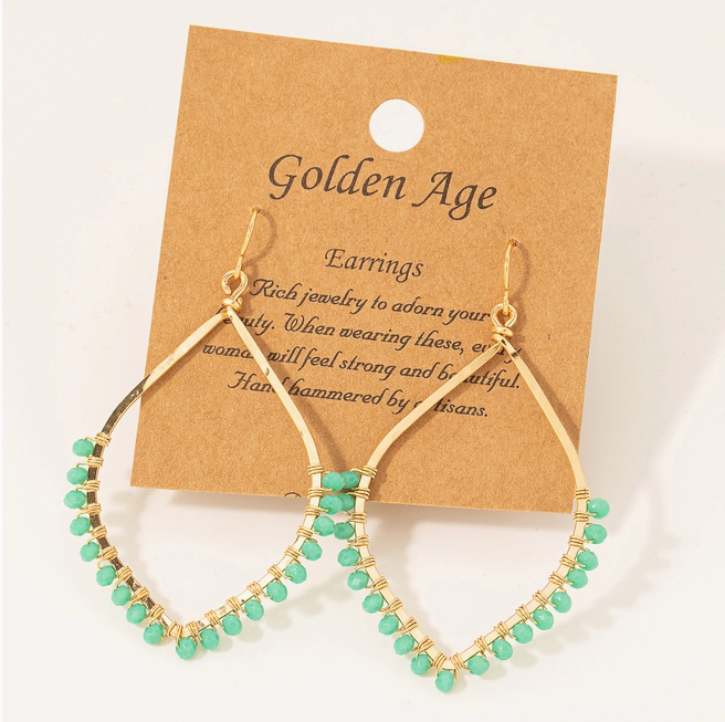 Gold Mint Beaded Oval Drop Earring