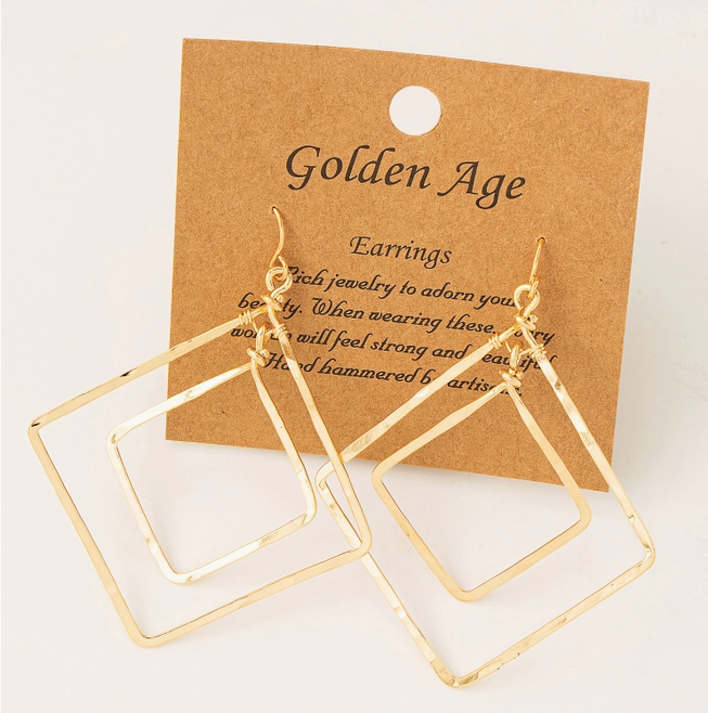 Gold Thin Layered Diamond Dangle Earrings