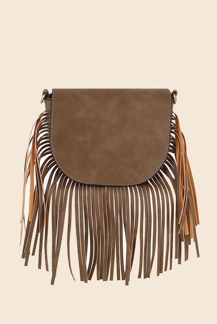 Brown Fringe Saddle Crossbody Bag