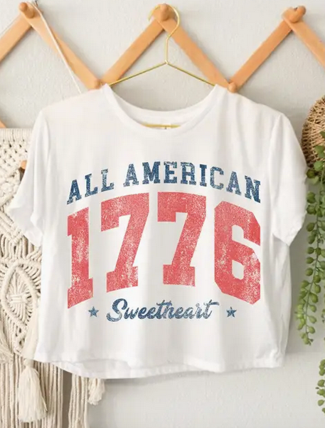 White American Sweetheart Crop Tee