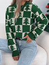 Green Holiday Checkered Tree Sweater