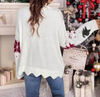 White Holiday Scalloped Sweater