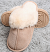 Beige Faux Fur Suede Mule Slippers