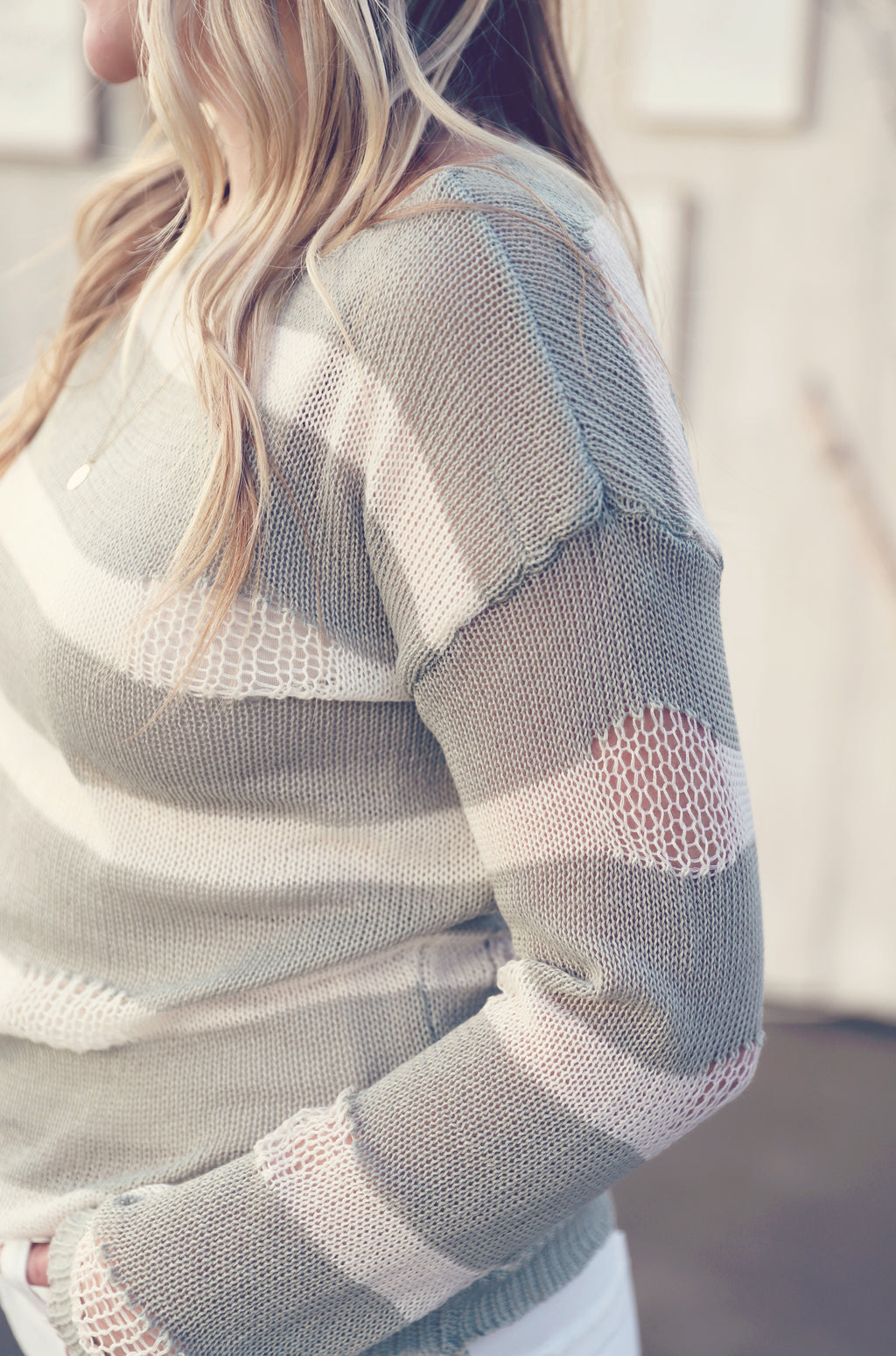 Sage Striped Distressed Sweater