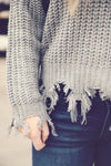 Heather Grey Fringed Hem Sweater