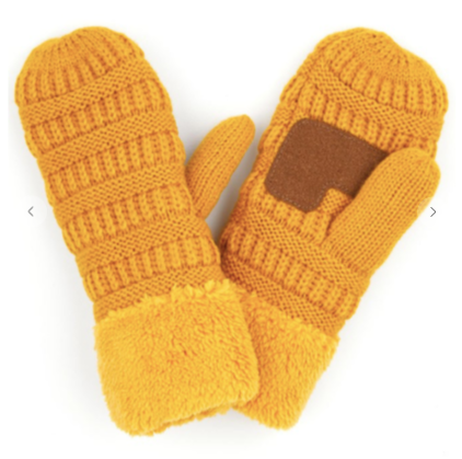 Kids CC Mustard Knit Lined Mittens