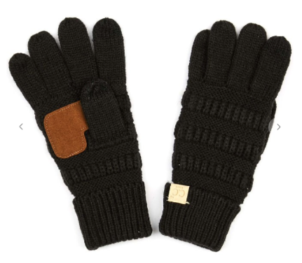 Kids CC Black Knit Gloves